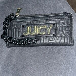 Juicy Couture Black Embossed Clutch with Chained removable card holder